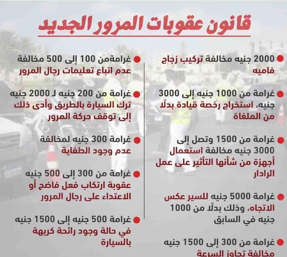 عقوبات قانون المرور الجديد 2021 وغرامات تصل إلى 5000 جنية